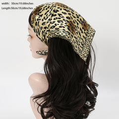 Vintage Leopard Print Satin Scarf Neckerchief Head Wrap Hair Accessories