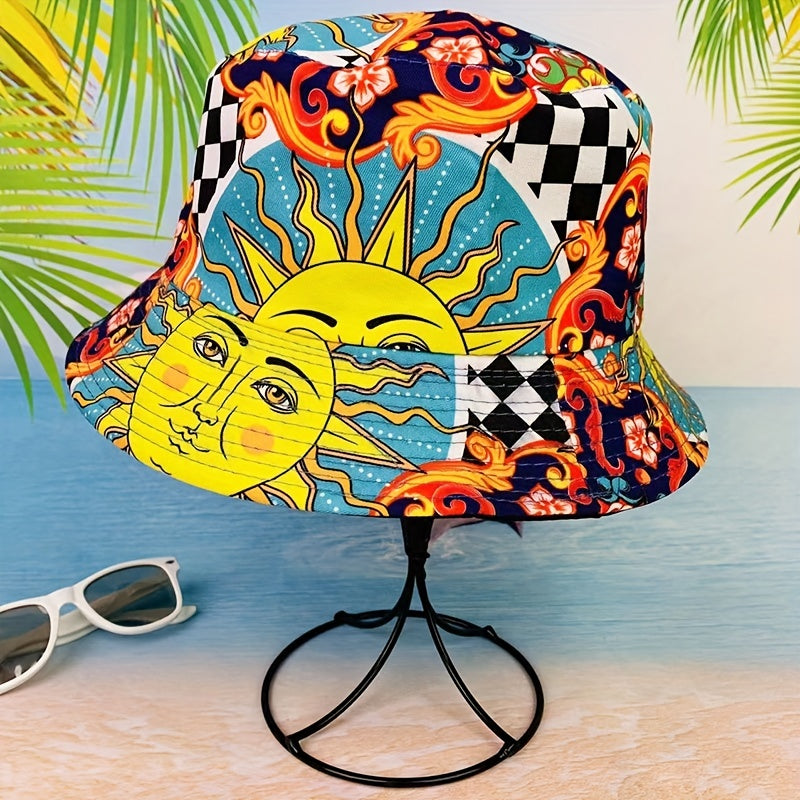 Unisex Sunshade Bucket Hat Sun Sea Pattern Outdoor Vacation Travel