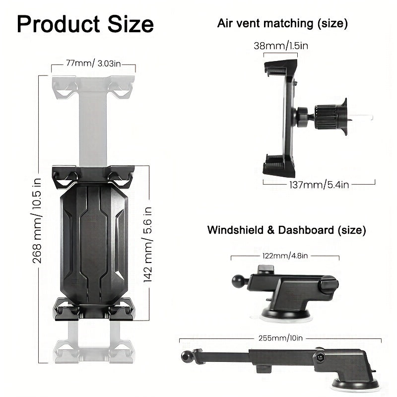 3 in 1 Car Tablet & Phone Mount Holder - Powerful Suction & Stable Clip
