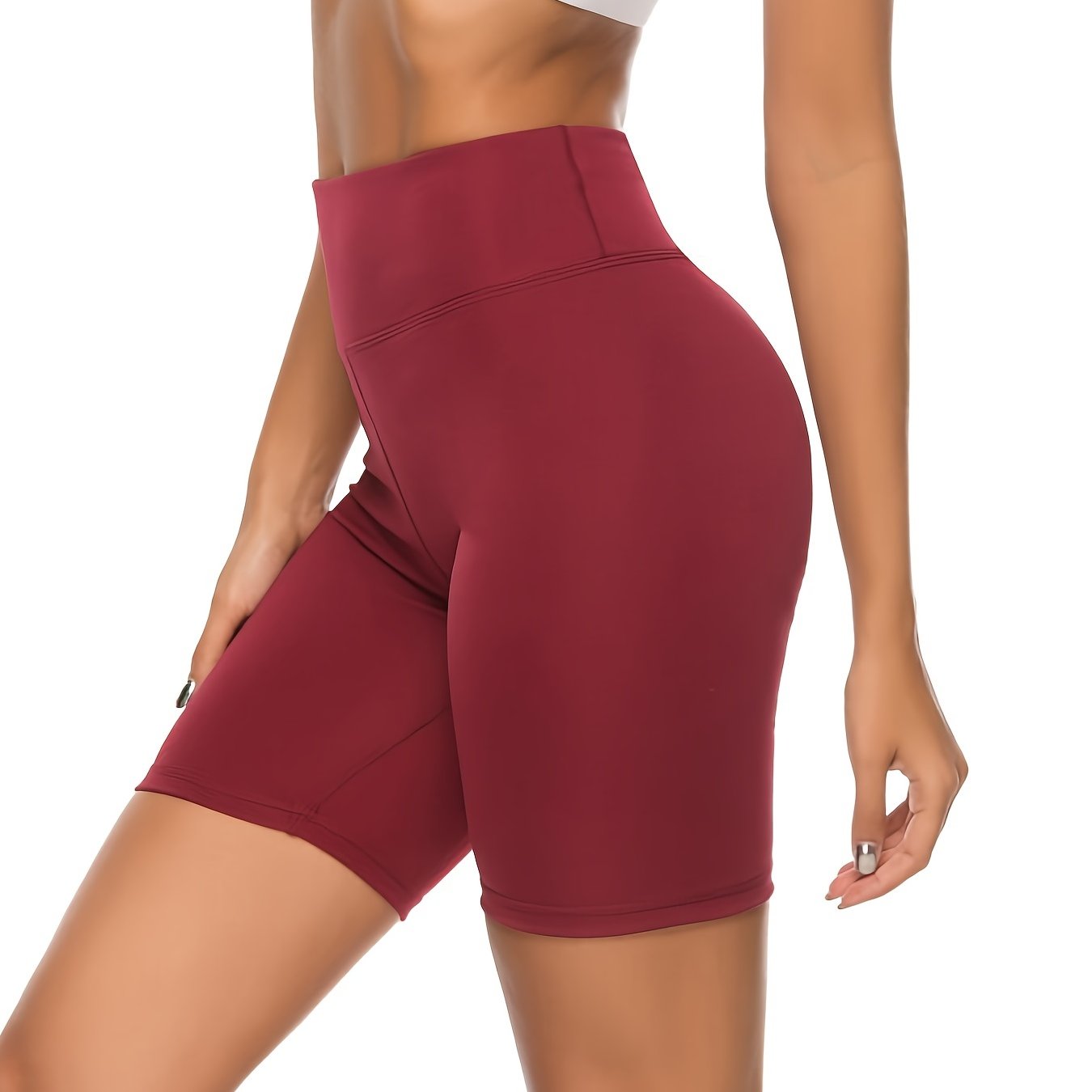 High Waist Yoga Sports Pants Red Stretchy Side Stitching Short Pants