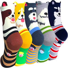 5 Pairs Dog Patterned Crew Socks Women's Stockings