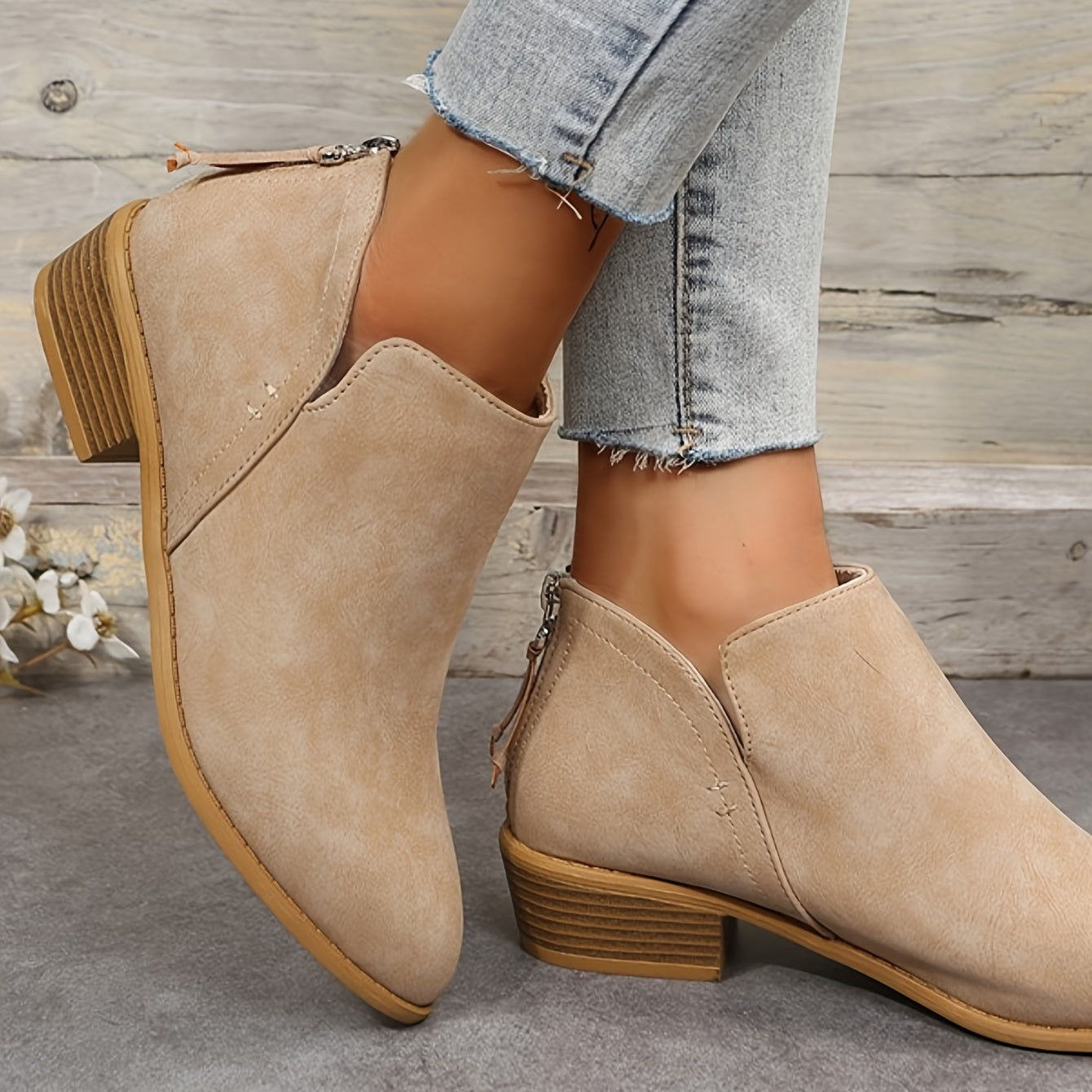 Block Heel Pointed Toe Ankle Boots - Women's Outdoor Footwear