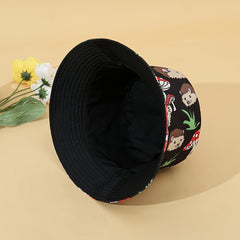 Vintage Cartoon Bucket Hat Hedgehog Mushroom Print Reversible Sun Hat