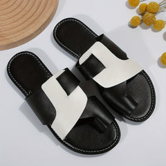 Women's Cross Strap Slippers Faux Leather Flat Beach Shoes
