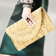 Straw Flap Clutch Bag Minimalist Style Vacation Phone Bag