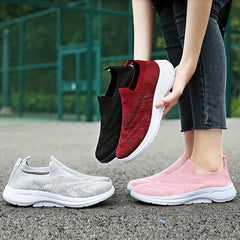 Women's Breathable Flying Woven Sneakers Lightweight Low Top Slip On Shoes