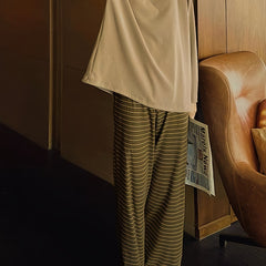 Striped Print Pajama Set Long Sleeve Crew Neck Top & Pants