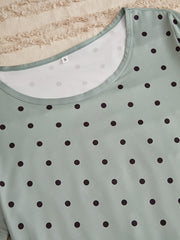 Polka Dot Print Pajamas Set Short Sleeve Crew Neck Top & Shorts & Pants
