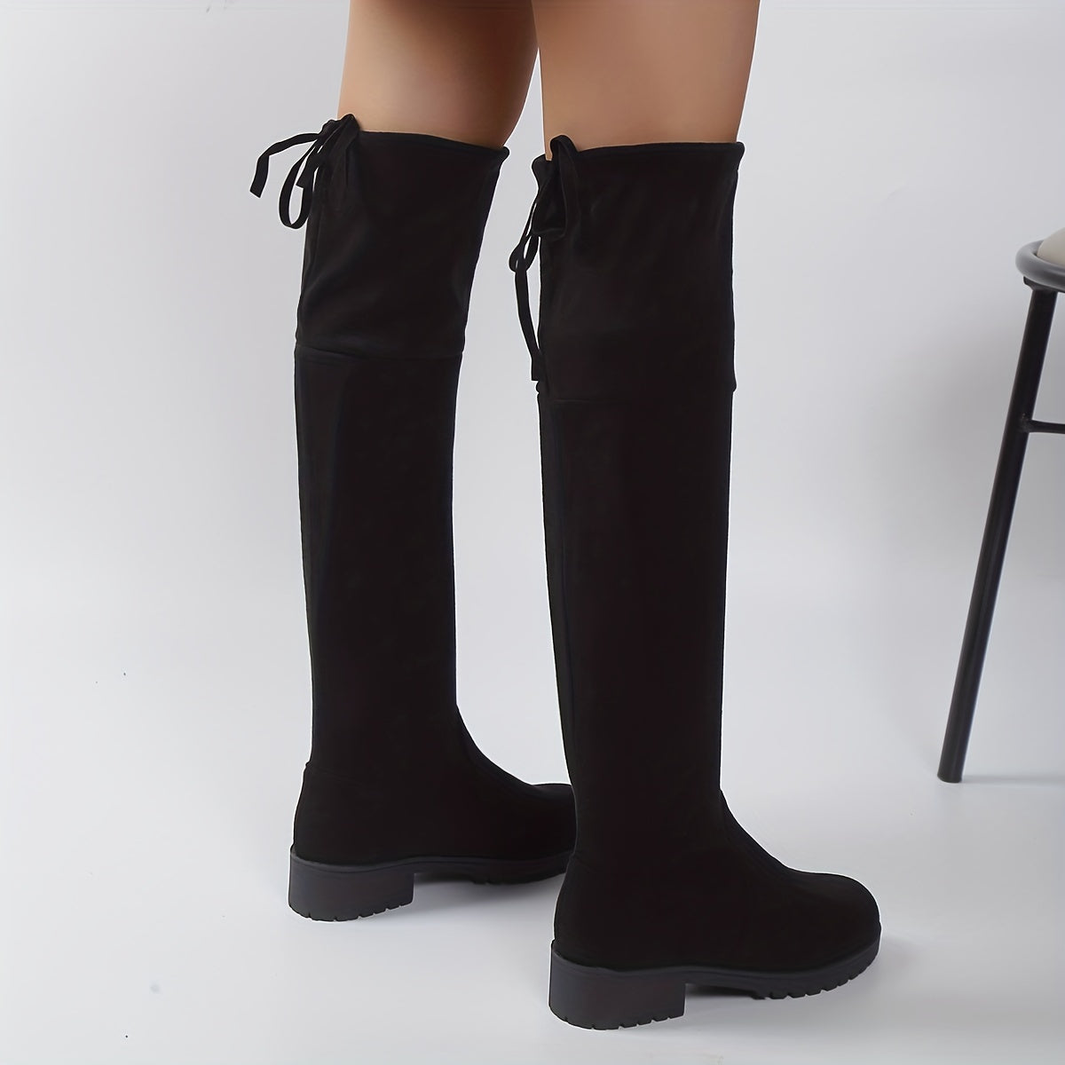 Women's Over The Knee Boots Lace Up Block Heels Comfy Slip On Long Boots