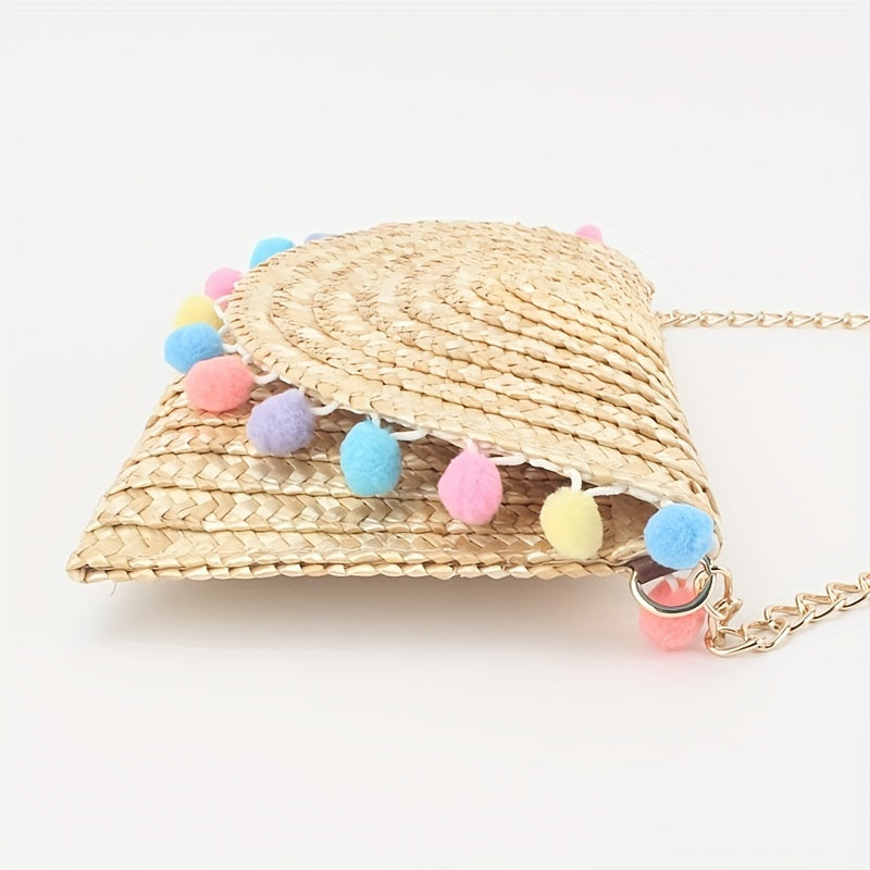 Furball Crossbody Bag Straw Braided Beach Bag
