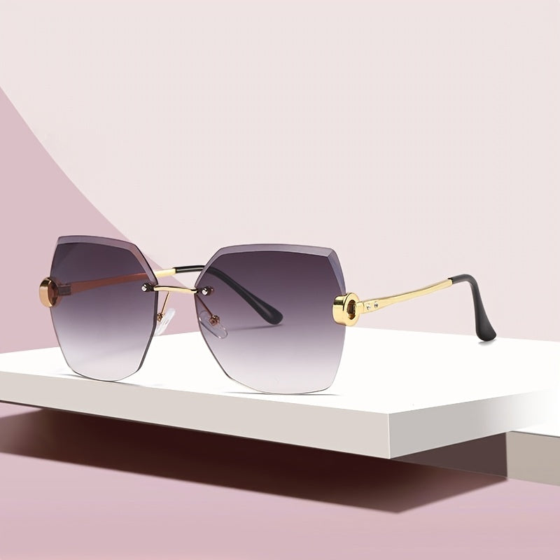 Rimless Sunglasses Women Metal Frame Tined Lens Oversize Frame