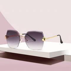 Rimless Sunglasses Women Metal Frame Tined Lens Oversize Frame