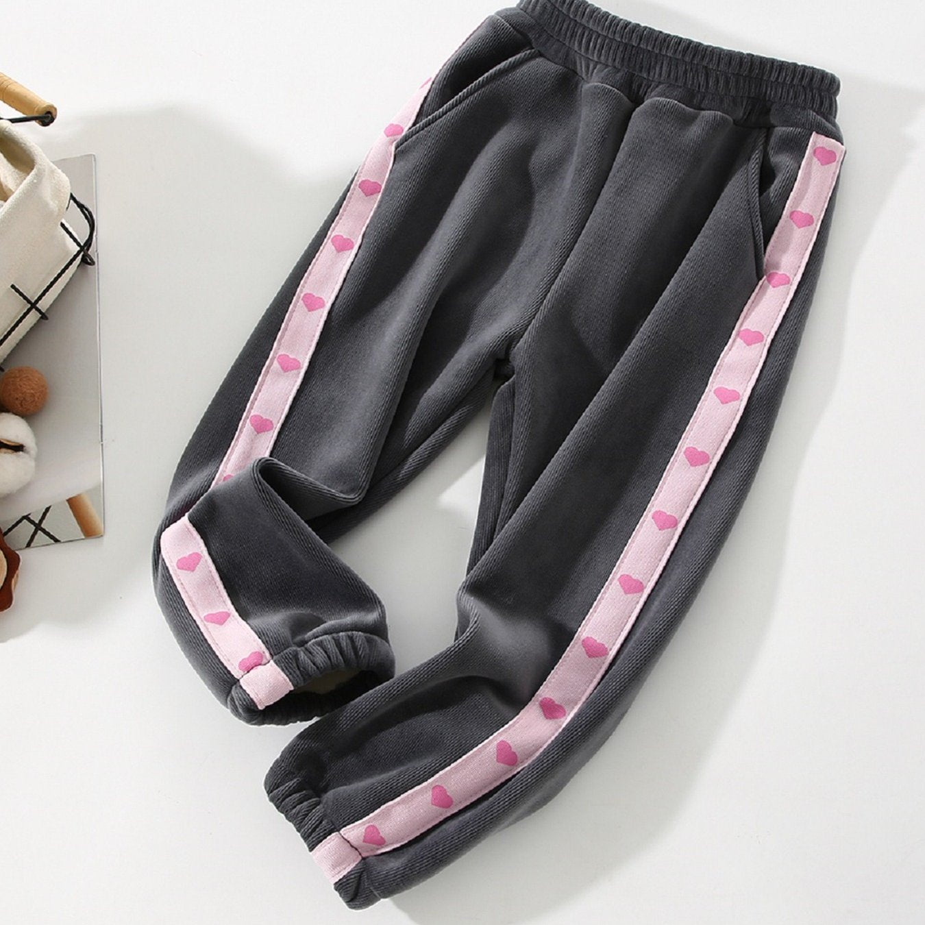 Girls Corduroy Thickened Jogger Pants for Winter