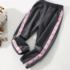 Girls Corduroy Thickened Jogger Pants for Winter