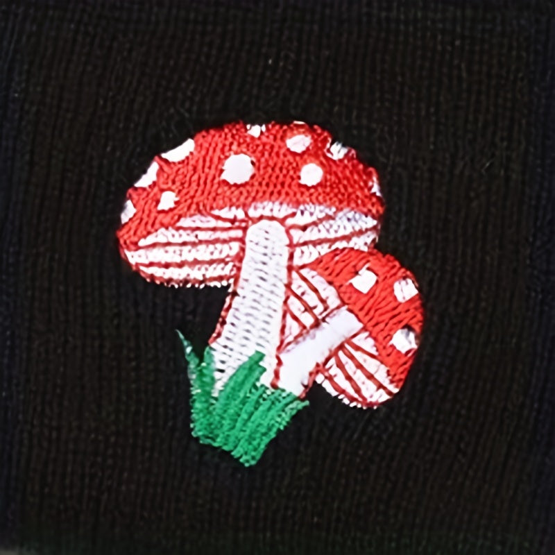 Red Mushroom Embroidery Beanie Cartoon Elastic Skull Cap