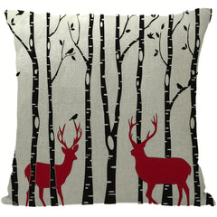 Christmas Linen Pillow Covers Tree Puppy Print Throw Pillowcase