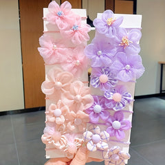 10pcs Mesh Flower Hair Ties Decorative Accessories Gift For Girls