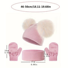 Kids Knitted Hat Neck Gaiter Gloves Set Warm Outdoor Casual Autumn Winter