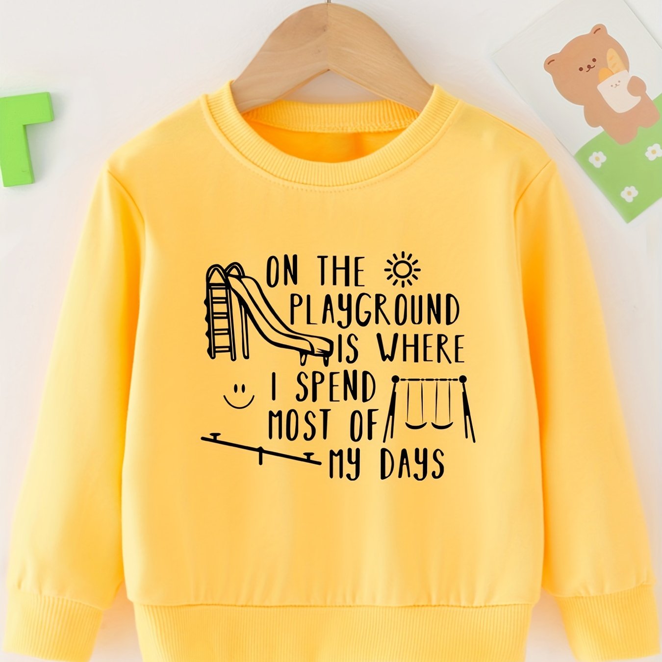 Playground Print Boys Casual Pullover Sweatshirt Long Sleeve Crew Neck Tops