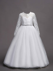 Girls Lace Long Sleeve Dress Wedding Princess Party Dress
