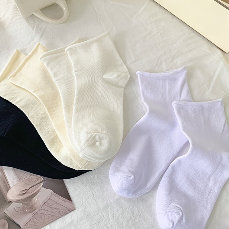 4 Pairs Solid Curling Socks Comfy & Breathable All match Socks Women's Stockings