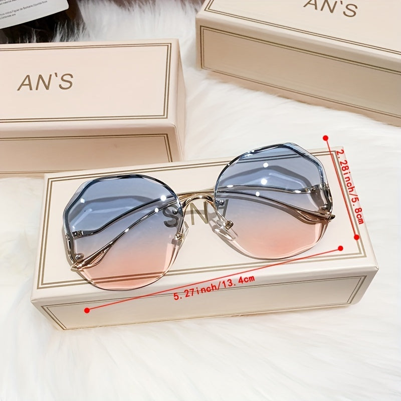 Ombre Lens Rimless Sunglasses Metal Temple Glasses UV400