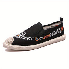 Men's Chinese Style Embroidered Canvas Loafers Slip Ons