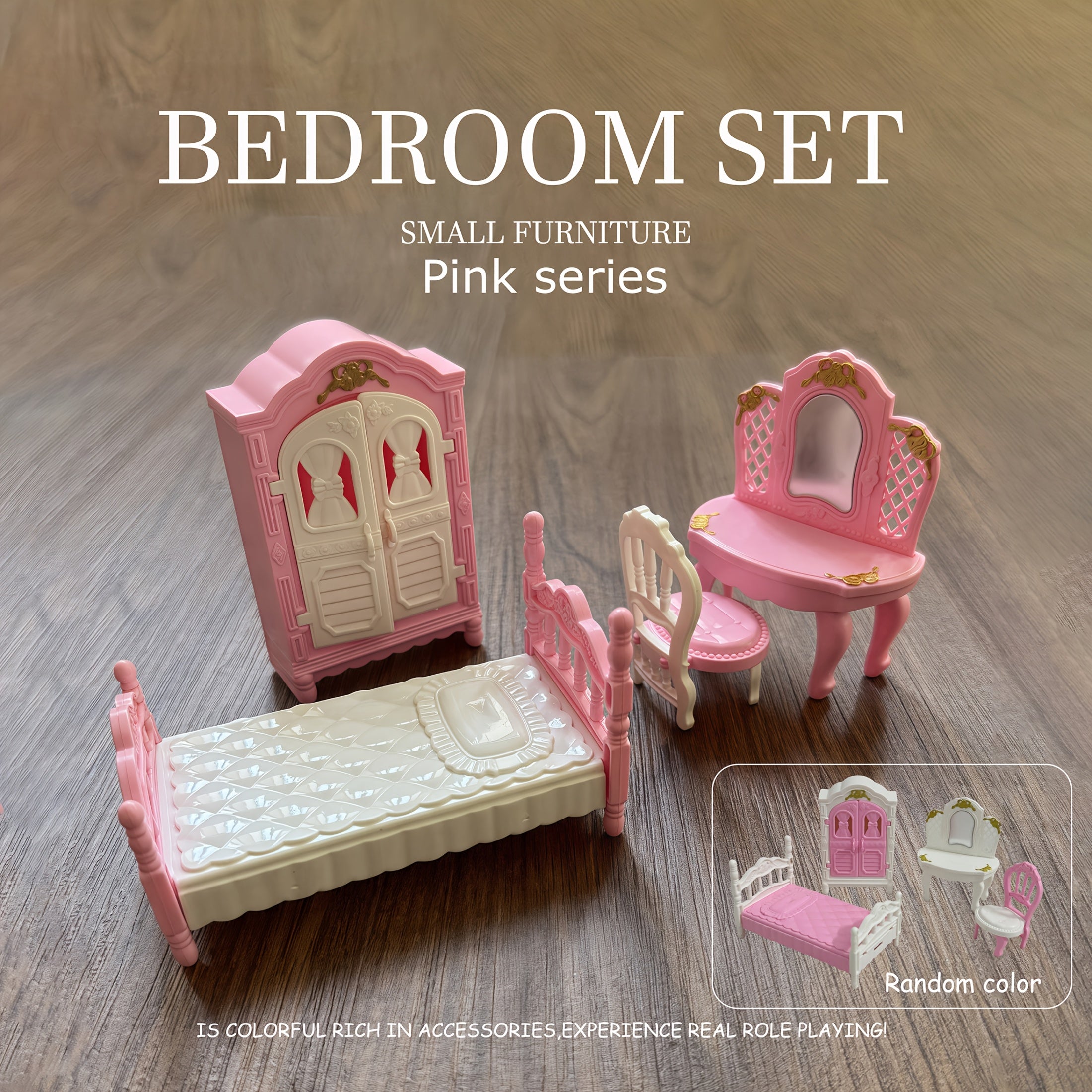 Pink Villa Doll Furniture Playhouse Set Mini Toys Ornaments Decorations
