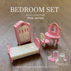 Pink Villa Doll Furniture Playhouse Set Mini Toys Ornaments Decorations