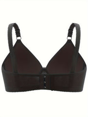 Plus Size Leaf Print Lace Applique Wireless Bra