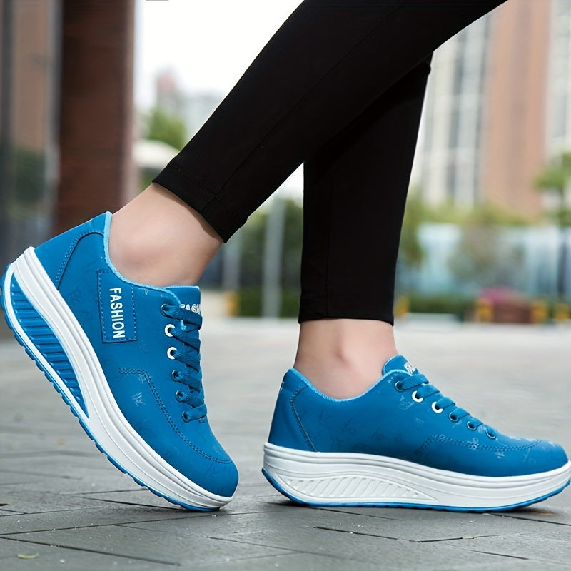 Women's Wedge Heeled Sneakers Casual Lace Up Outdoor Shoes