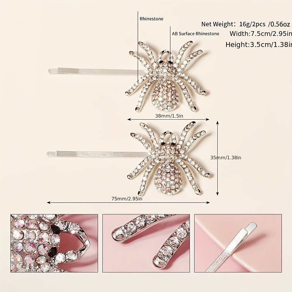 2pcs Rhinestone Spider Bobby Pin Bangs Clip Side Clip