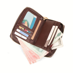 Light Brown Leather Bi Fold Wallet with Zipper Closure