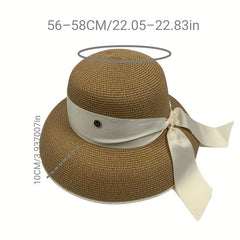 Women Summer Sun Hat Ribbon Cloche Hat Solid UV Protection Travel Beach Hats