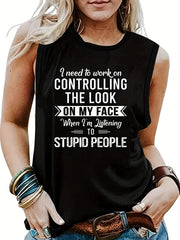 Letter Print Crew Neck Tank Top Summer Women's Clothing