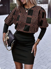 Geometric Print Crew Neck Slim Dress