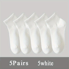 5 Pairs Solid Crew Short Socks Women's Stockings