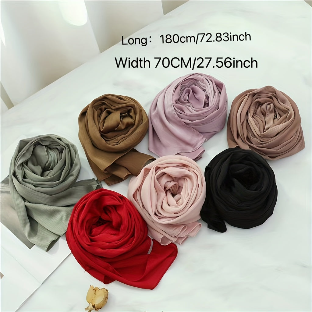 Silk Yarn Scarf Solid Chiffon Hijab Soft Breathable Headscarf