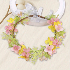 Floral Crown Headband Artificial Rattan Leaf Hair Wreath with Ribbon