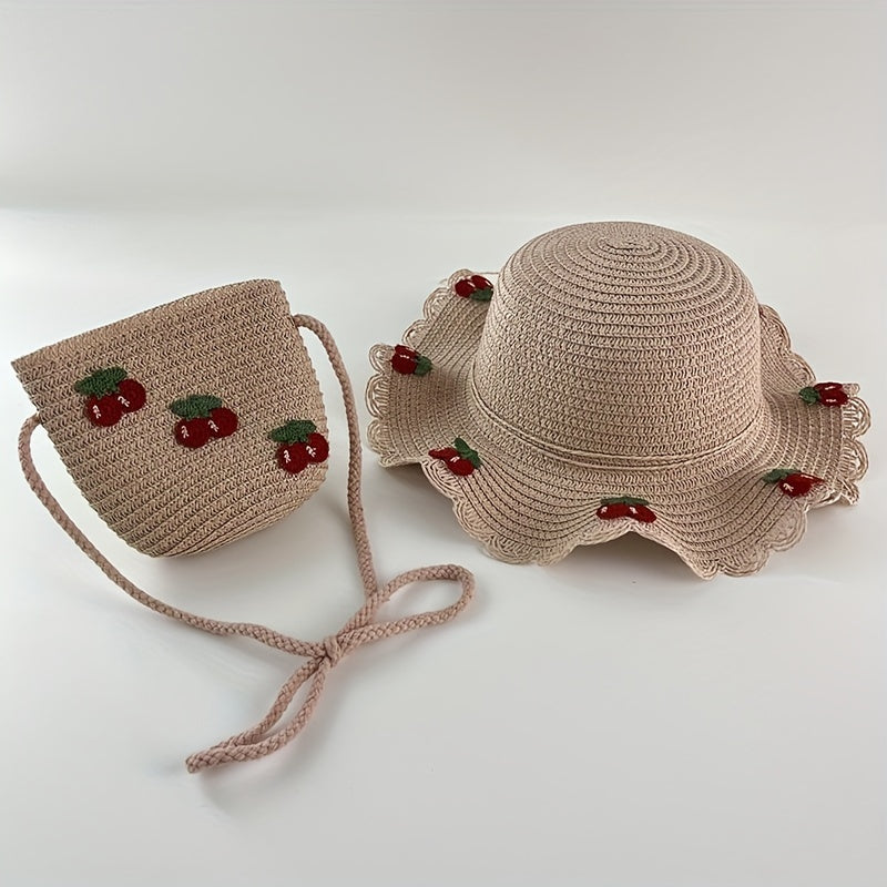 Kids' Summer Cherry Straw Hat Outing Sun Hat