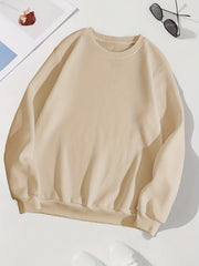 Solid Crew Neck Long Sleeve Sweater Plush Inner Outwear Pullover Shirt