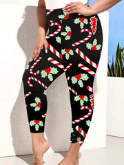Women's Plus Christmas Candy Print Side Cut Out High Rise Skinny Trousers