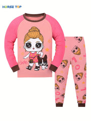 Kid's 2pcs Pajamas Long Sleeve Top & Pants Set Cartoon Girl LOVE Print