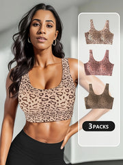 3pcs Leopard Wireless Bras Seamless Breathable Women's Lingerie