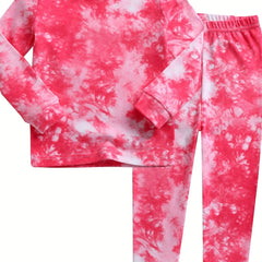 2pcs Tie Dye Kid's Pajama Set Long Sleeve Top & Pants