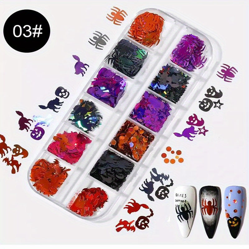 Halloween Nail Art Glitter Sequins 3D Holographic Confetti Manicure DIY