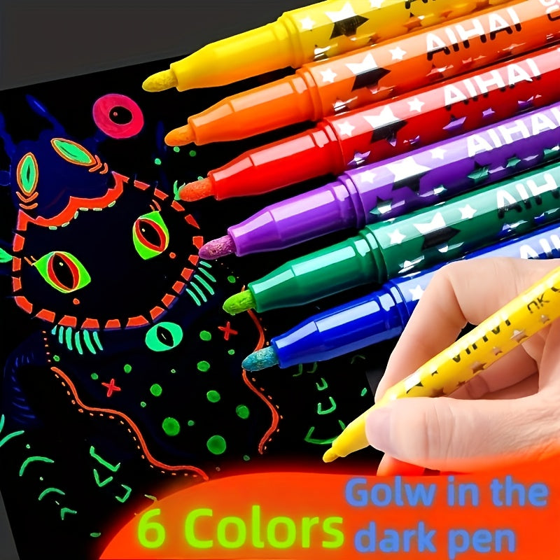 6 Colors Glow In The Dark Neon Highlighter Pens