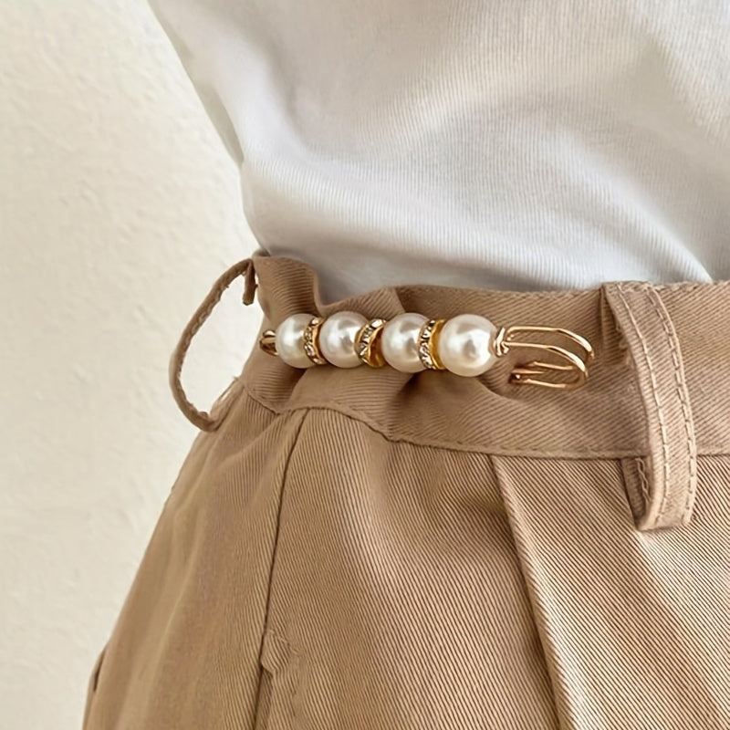 4pcs Faux Pearl Brooch Waist Pin Scarf Buckle Sweater Shawl Clips