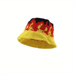 Yellow Red Flame Bucket Hat Hip Hop Crochet Sun Hats