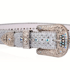 Engraved Buckle Y2K Belt Beads Rhinestone Decor Sparkling PU Belt
